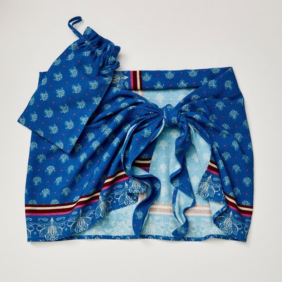 FREE PEOPLE Off Shore Sarong / Blue Border - Picture 6 of 8